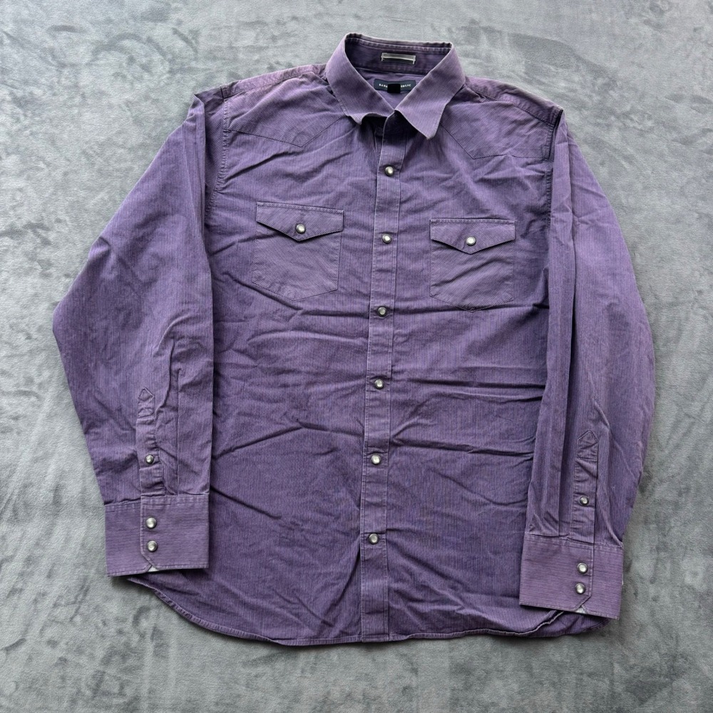 Banana Republic Mens XL Western Pearl Snap Shirt Purple Pinstripe Corduroy LS